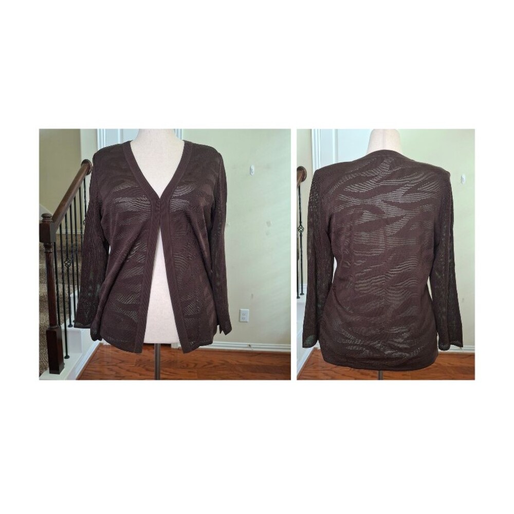 Exclusively Misook Cardigan Sweater Brown Women L Animal Print Workwear Casual